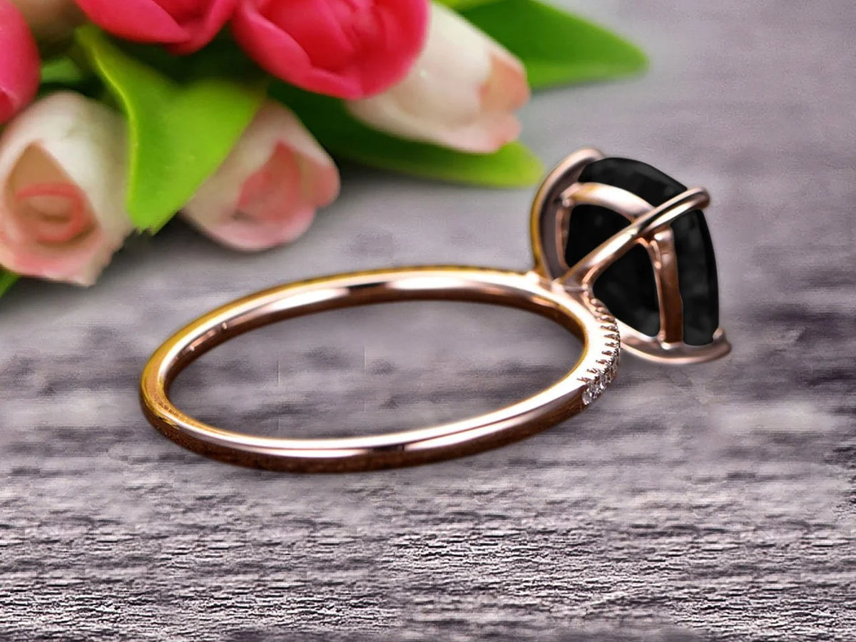 Art Deco Cushion Cut Black Diamond Moissanite Wedding Engagement Ring M7586