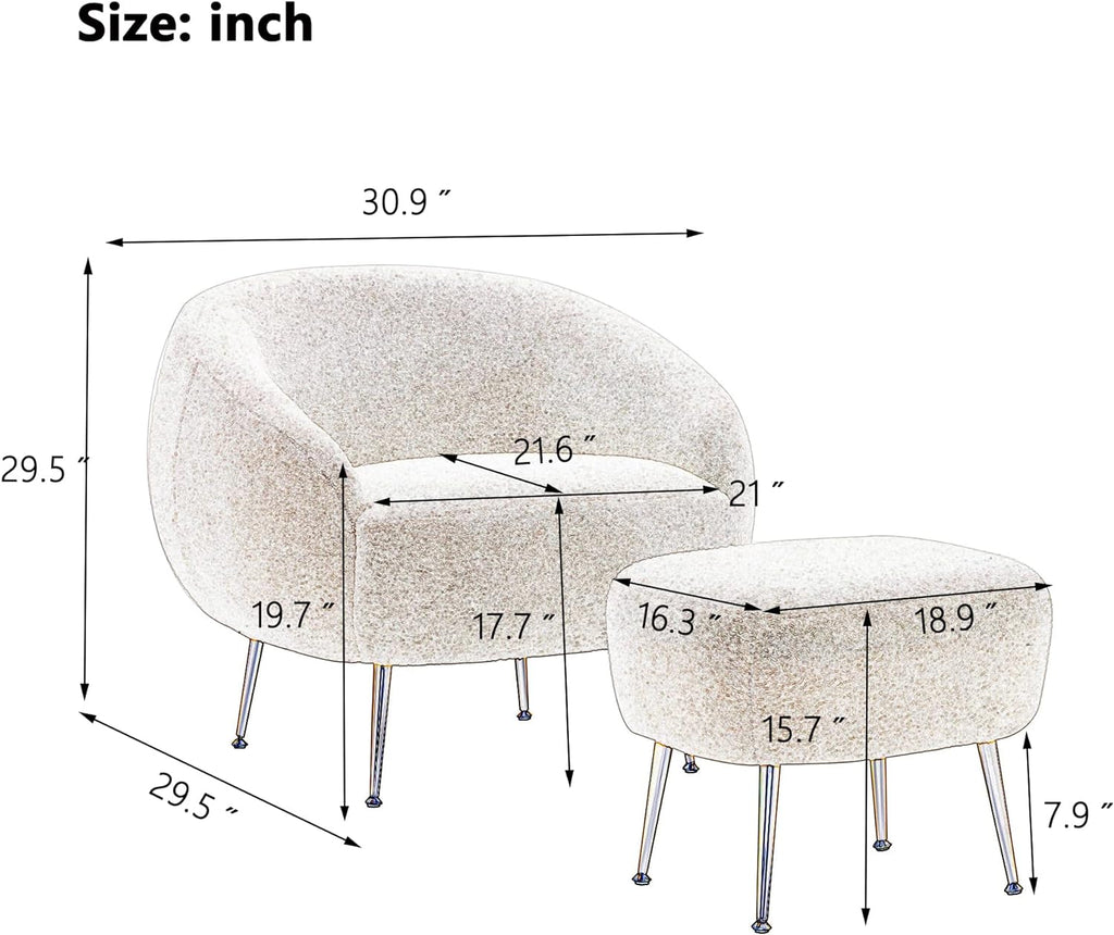Modern Comfy Leisure Accent Chair With Ottoman Teddy Short Plush Particle Velvet Sofa Armchair B33501