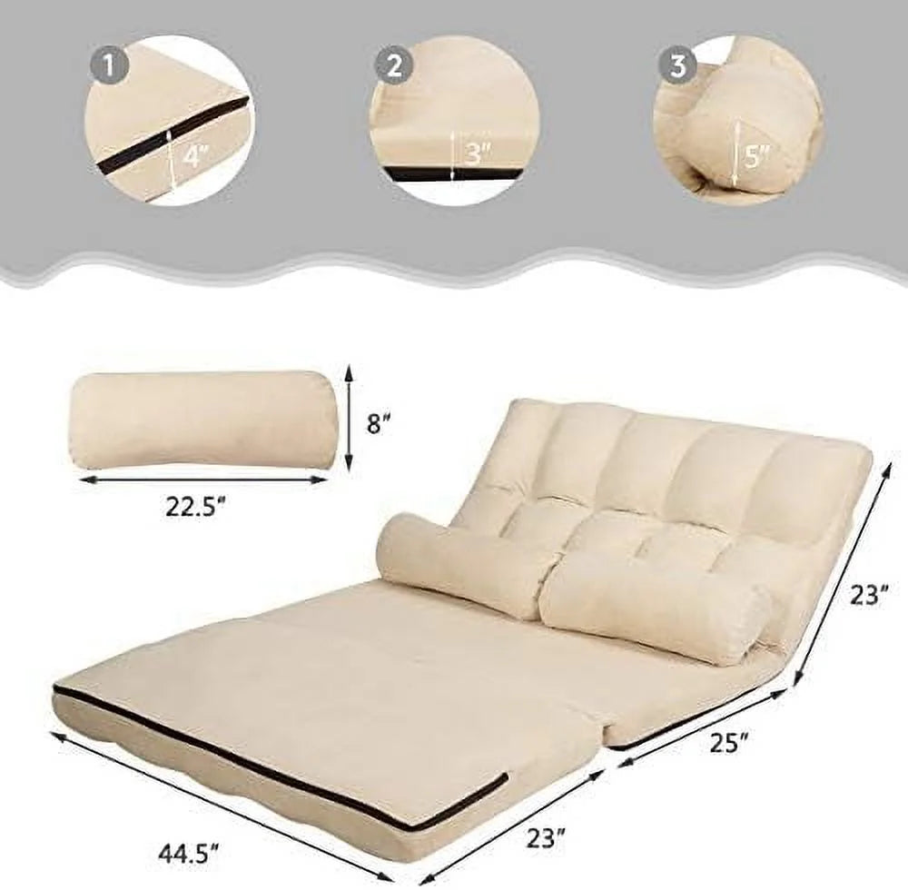 Gray Fabric Folding Sofa Bed with 2 Pillows O34973