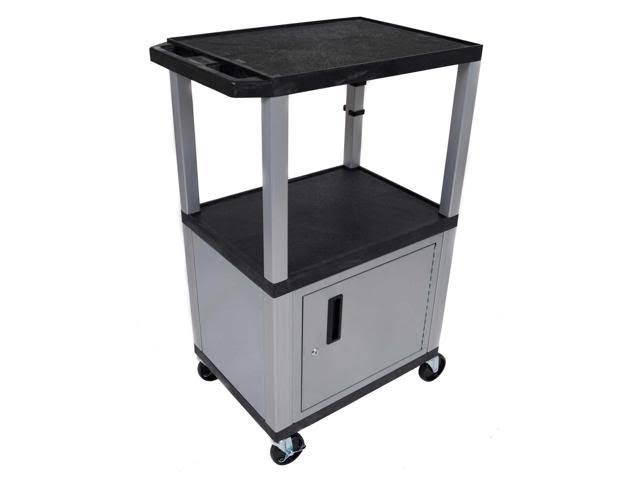 Red 42 inch A/V Cart with 3 Shelves, Cabinet - Nickel Legs E5429
