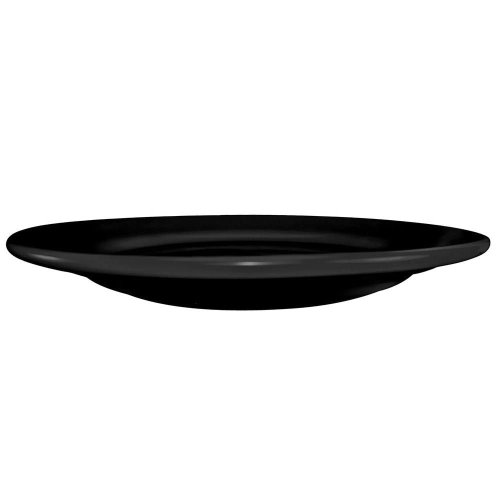 Black Stoneware Rolled Edge Wide Rim Plate E737