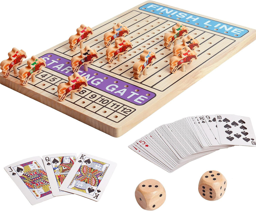 Wooden Horse Racing Game with 11 Durable Horses Dice & Cards B677