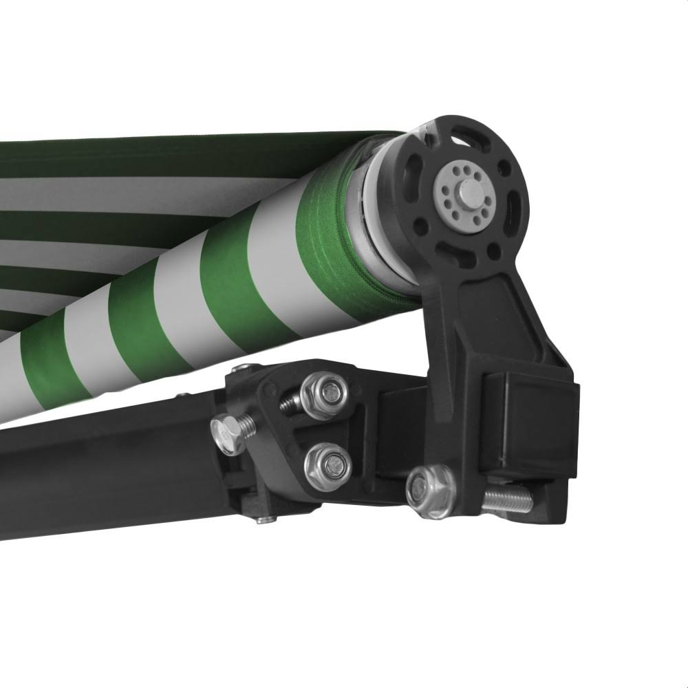 Black Frame Motorized Retractable Patio Canopy Awning 16x10 Green/White L787