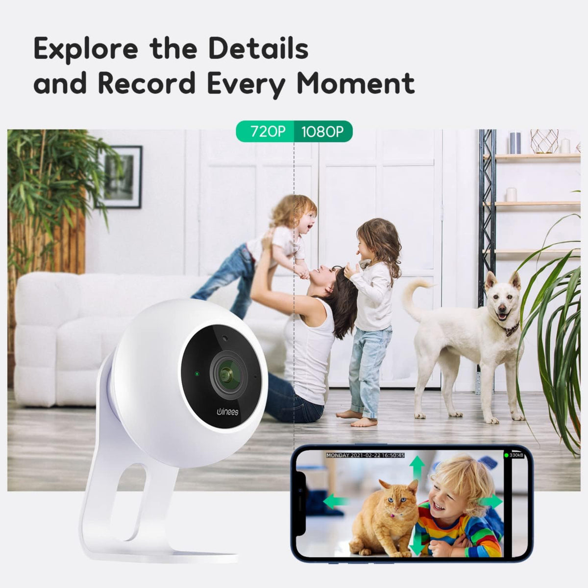 Indoor Security Camera Baby Monitor Wi-Fi Smart Home Camera 1080P HD Motion Detection 2-Way Audio Night Vision Pack of 2 P1958