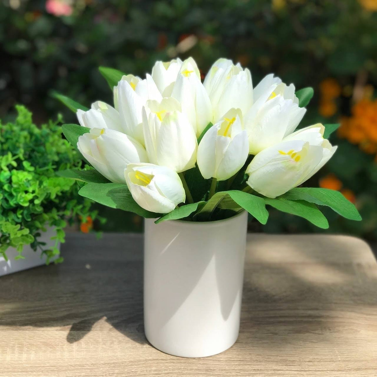 Cream Silk Tulips in White Ceramic Vase V763
