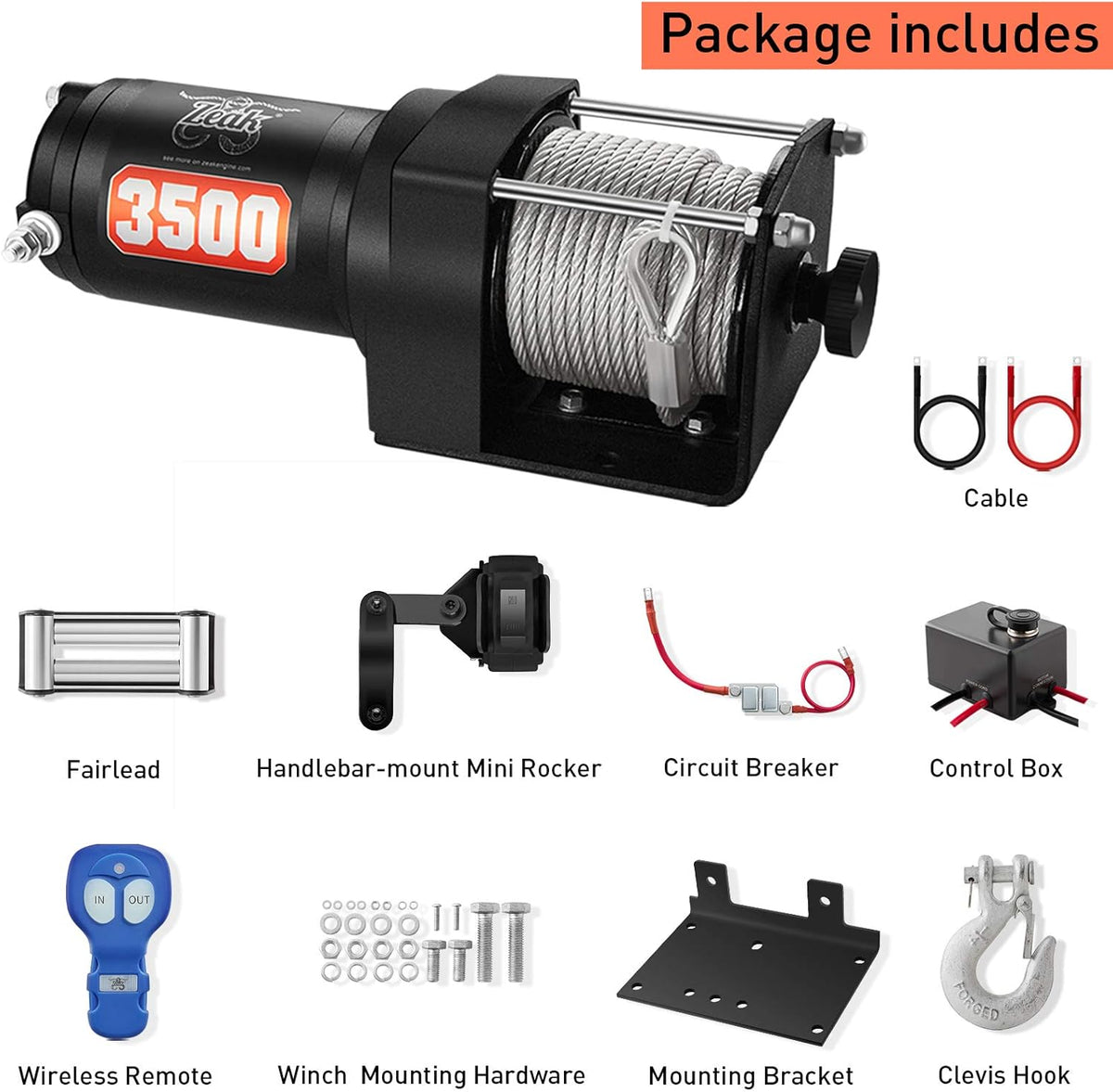 12V DC 3500 lb. ATV/UTV Electric Winch Kit with Steel Cable and Wireless Remote D312