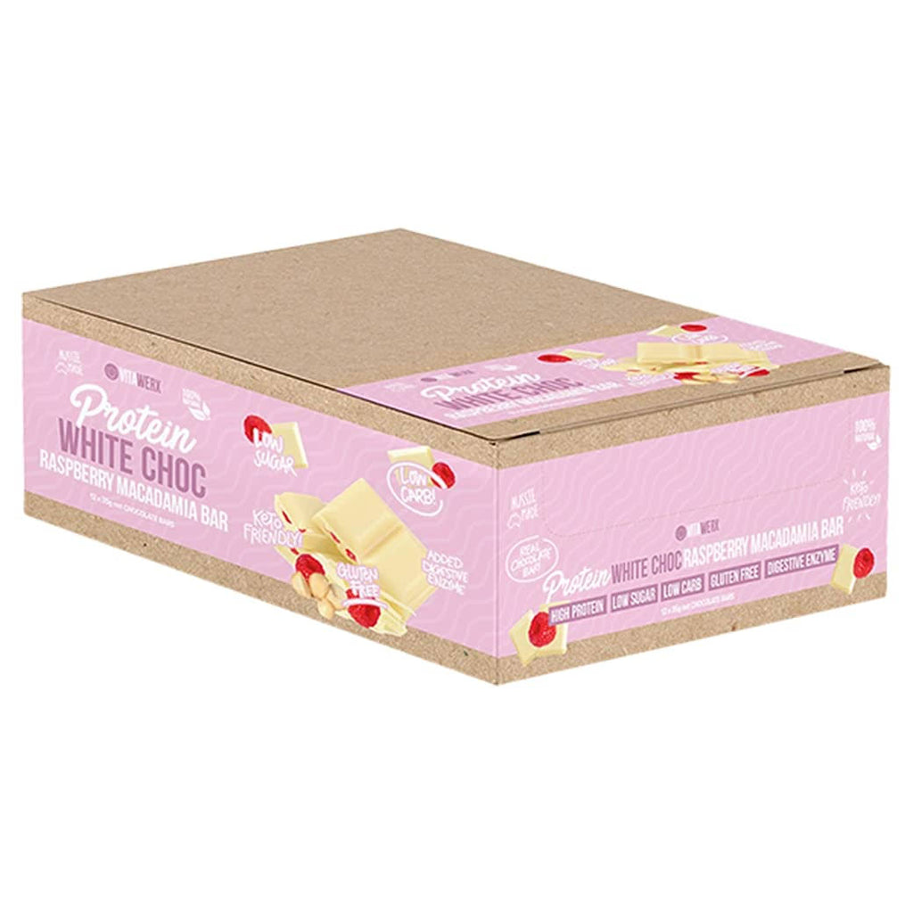 Protein White Chocolate Bar Raspberry Macadamia (12x100g) S930