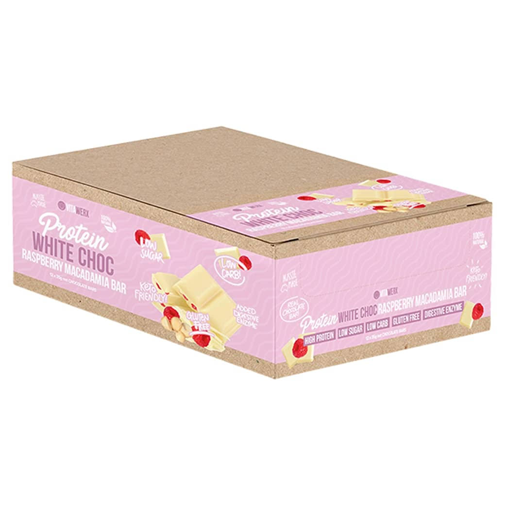Protein White Chocolate Bar Raspberry Macadamia (12x100g) S930
