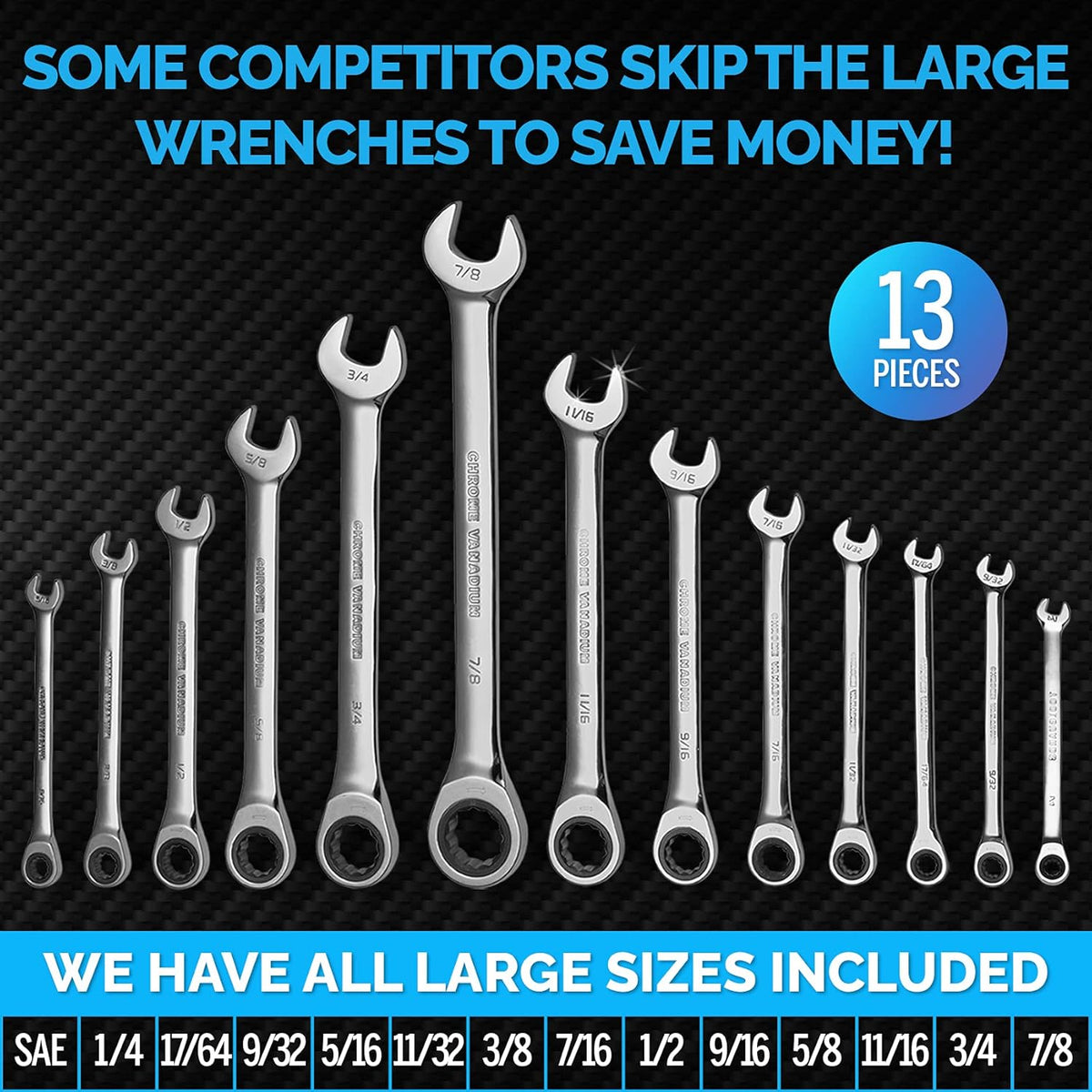 13 Pieces Slim Profile Ratcheting Wrench with Rack Organizer G5692