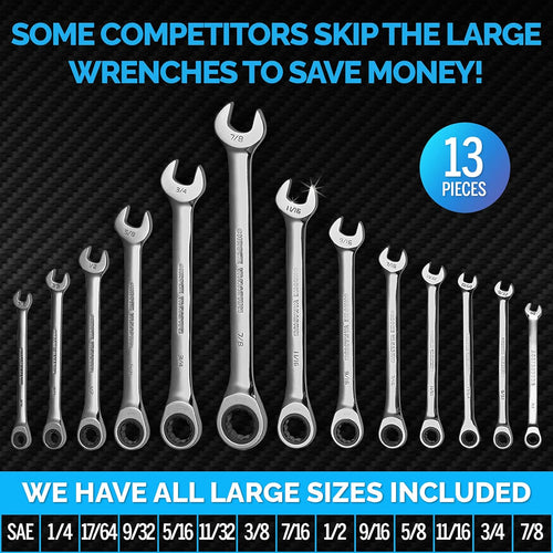 13 Pieces Slim Profile Ratcheting Wrench with Rack Organizer G5692