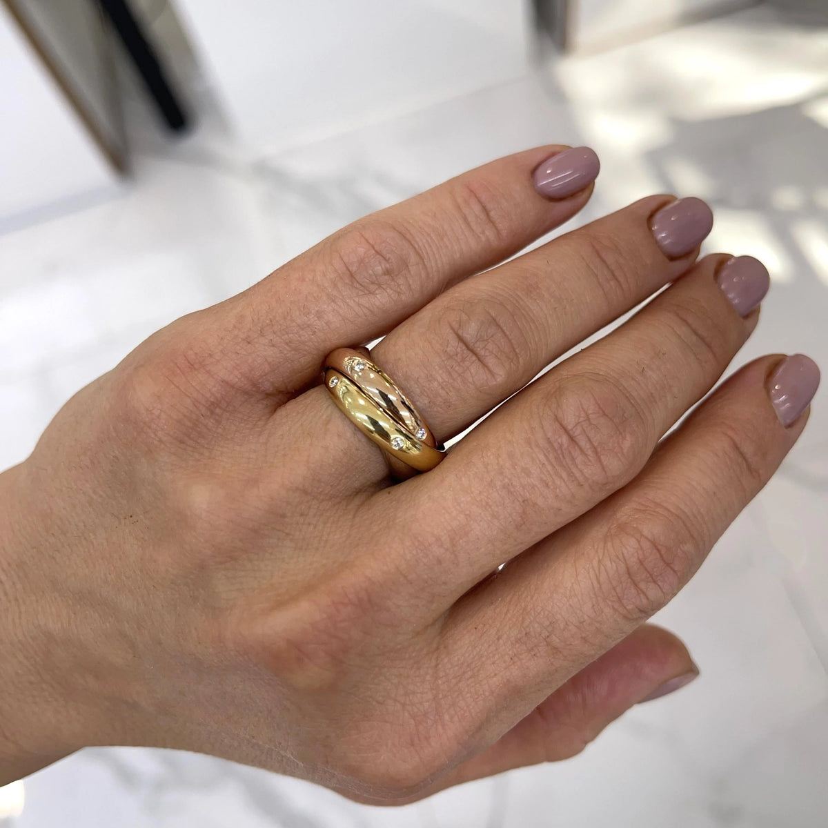 18K Tri Color Diamond Band Ring P39706