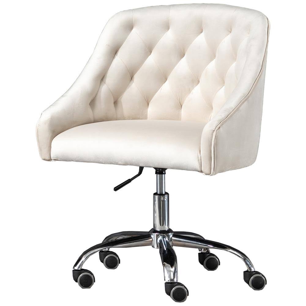 Cream Velvet Swivel Task Chair with Silver Base N1260