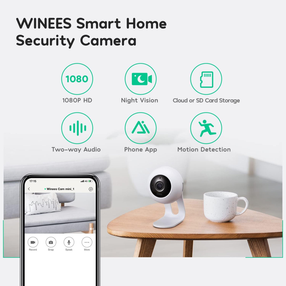Indoor Security Camera Baby Monitor Wi-Fi Smart Home Camera 1080P HD Motion Detection 2-Way Audio Night Vision Pack of 2 P1958