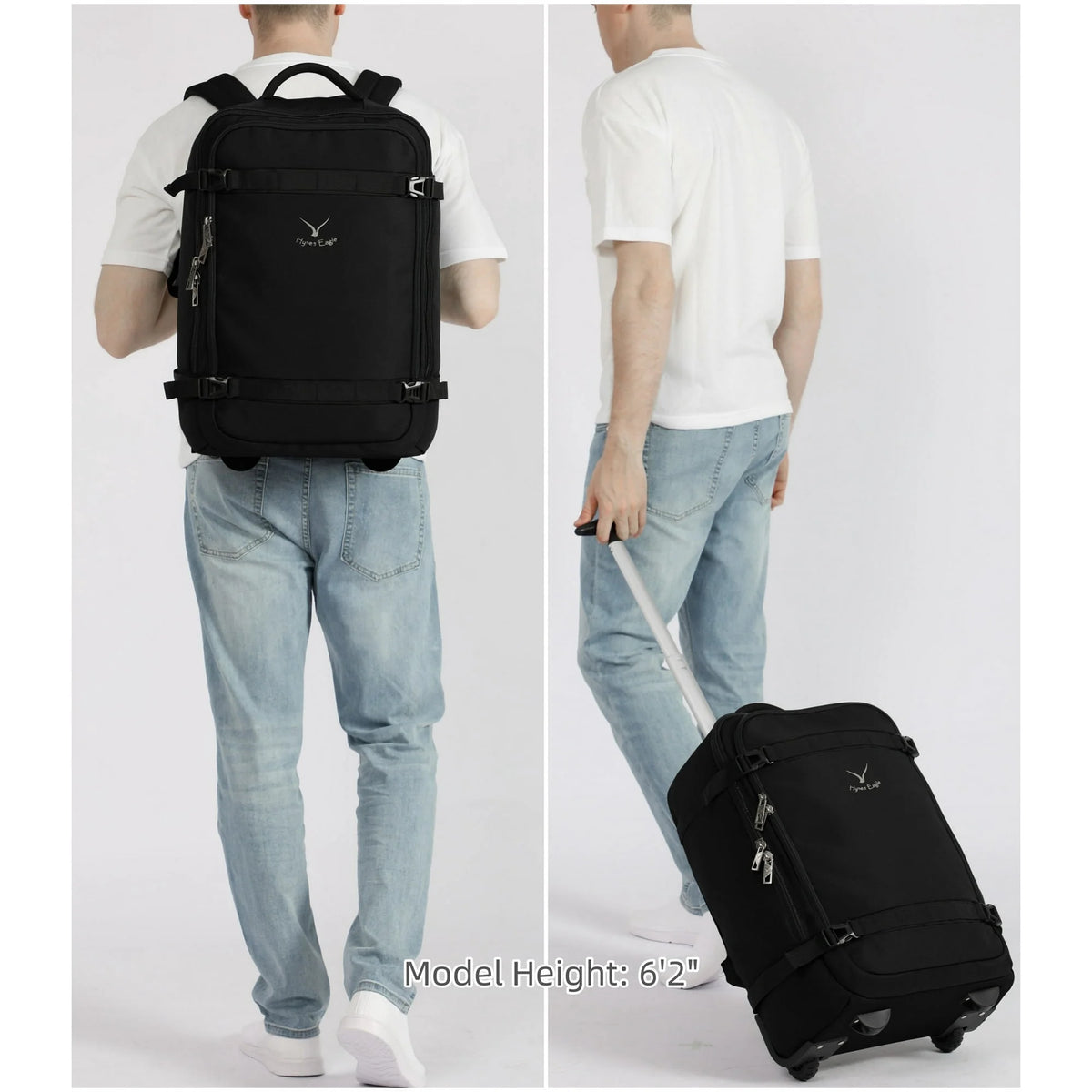42L Trolley Backpack with 2 Wheels Softside Carry-on Luggage U5035