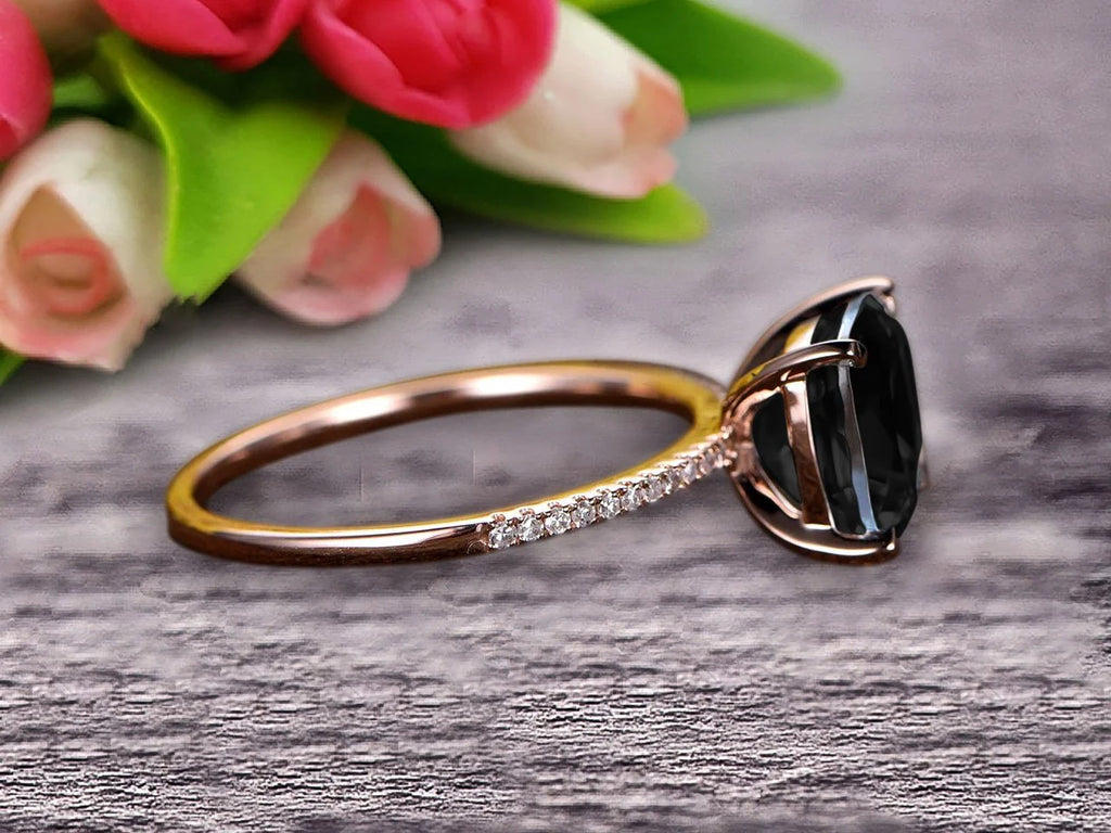 Art Deco Cushion Cut Black Diamond Moissanite Wedding Engagement Ring M7586