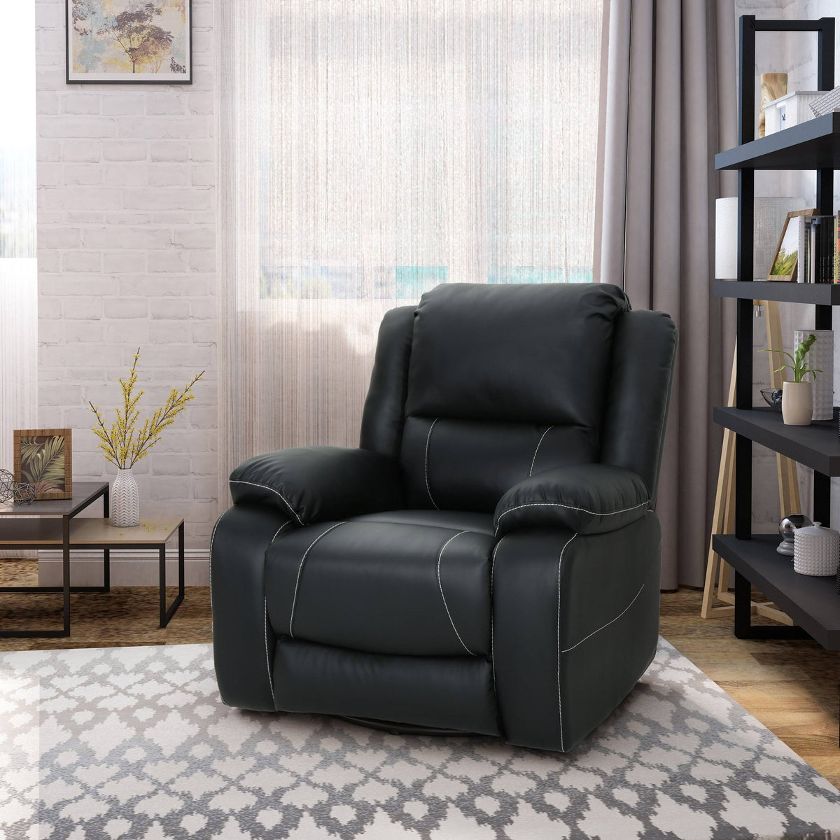 Light Gray Tufted Leather Swivel Recliner R38573