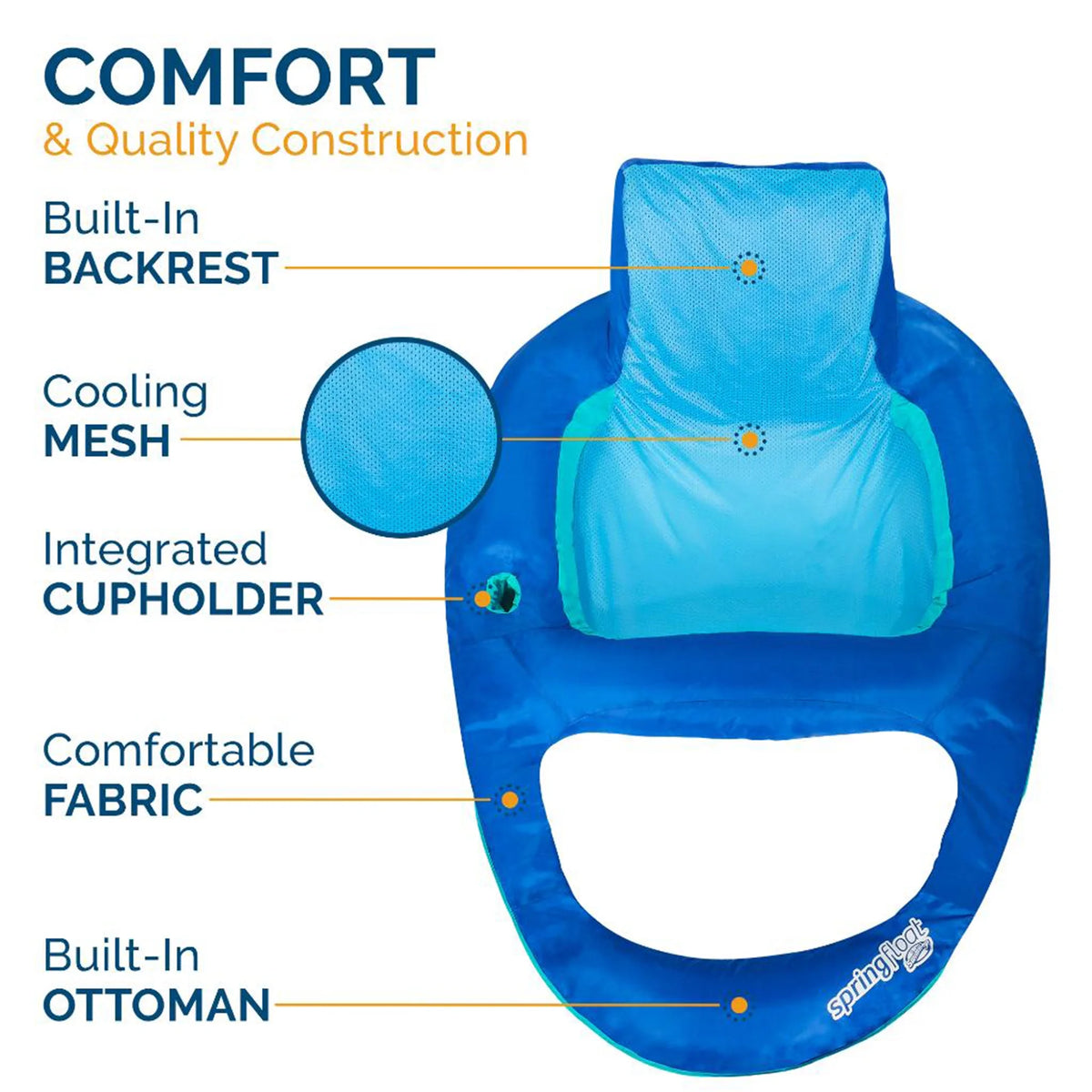 Dark & Light Blue Inflatable Floating Chair with Cup Holder (2 Pack) M7417