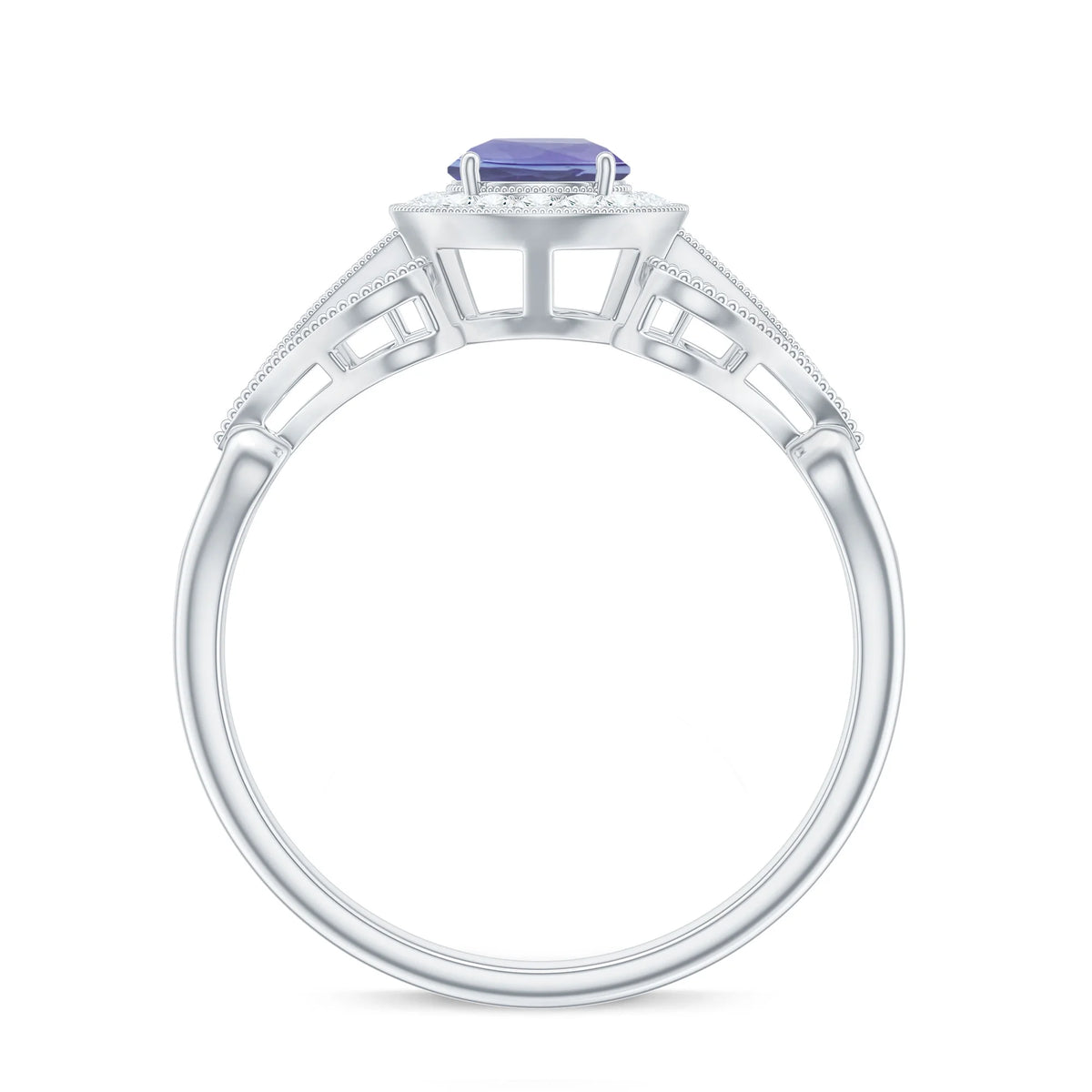 Tanzanite and Diamond Engagement Ring, 925 Sterling Silver, US 4.00 D895