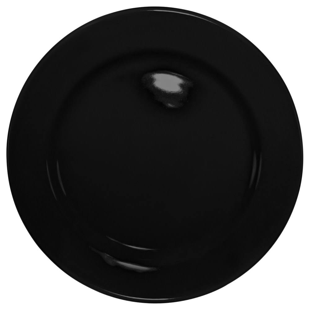 Black Stoneware Rolled Edge Wide Rim Plate E737