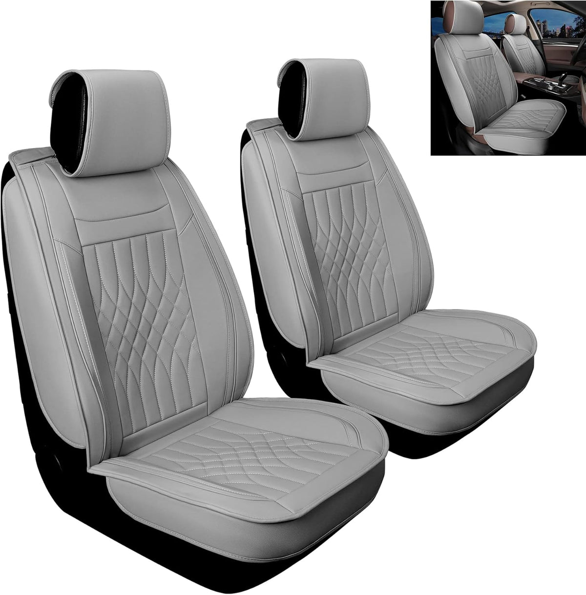 Black & Blue Leather Car Seat Covers Front Pair 2 Pcs Waterproof H744