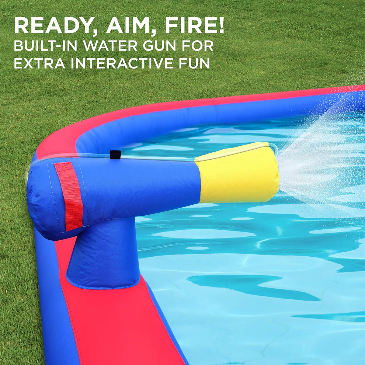 Mega Sport Inflatable Water Triple Slide Park with Climbing Wall, 3 Slides & Splash Pool F375