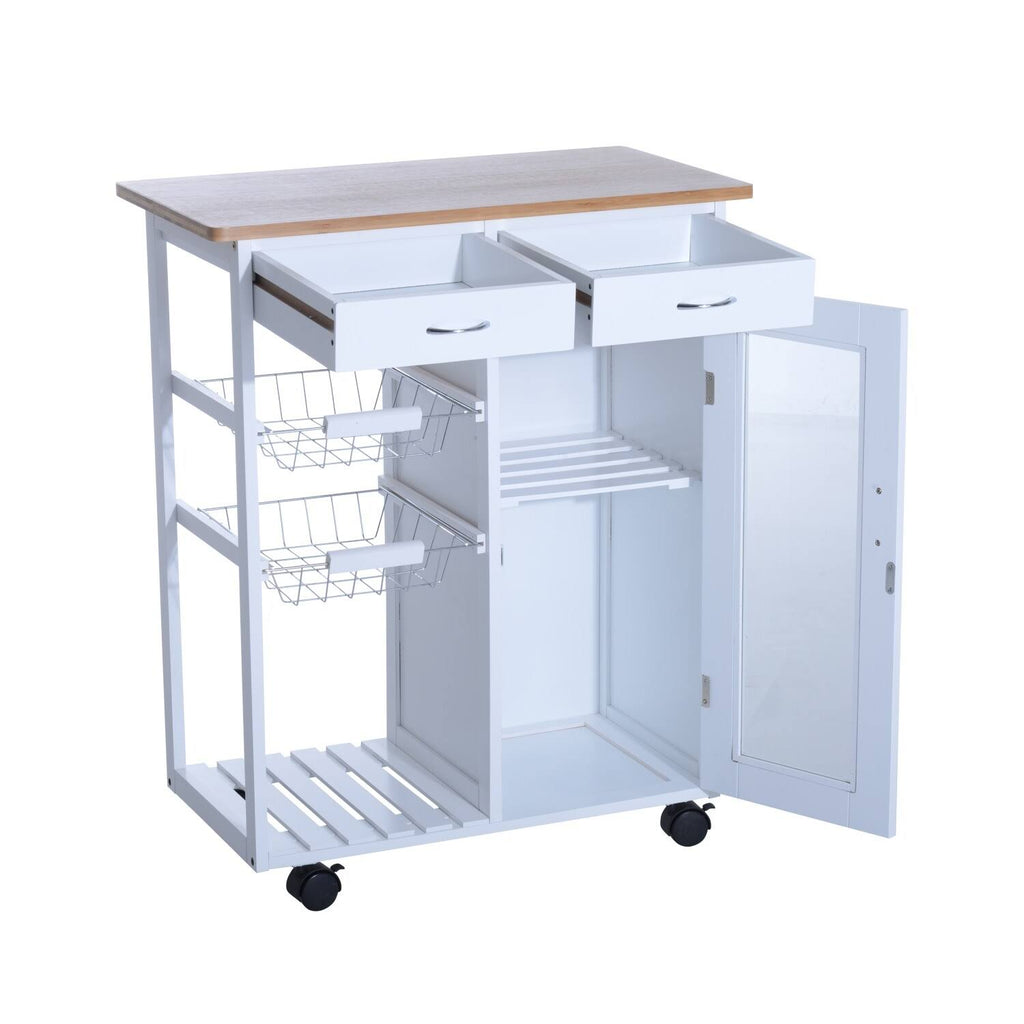 Rolling Kitchen Trolley Serving Cart with Drawers and Cabinet Q68401