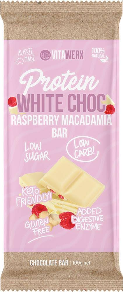Protein White Chocolate Bar Raspberry Macadamia (12x100g) S930