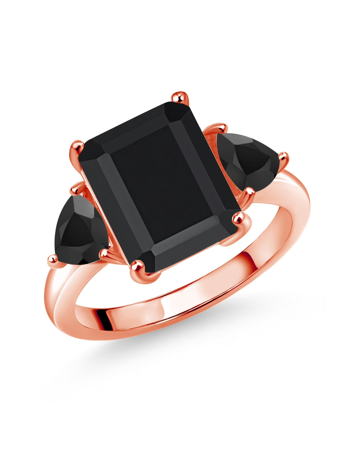 18K Rose Gold Plated Silver Black Onyx 3 Stone Ring H27482