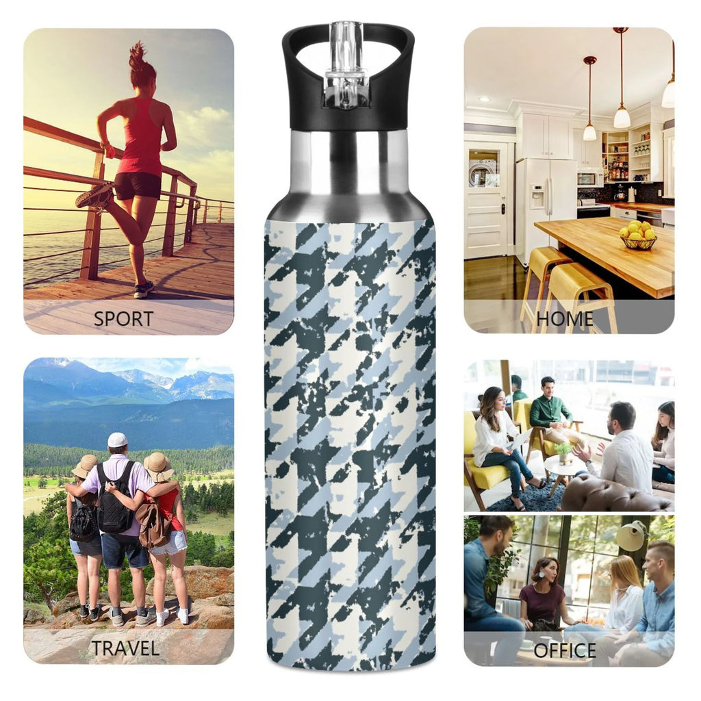Blue Black Houndstooth Stainless Steel Insulated Water Bottle B89688