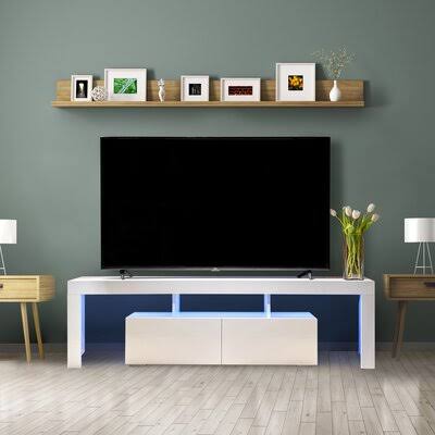White Morden TV Stand with LED Lights L658179