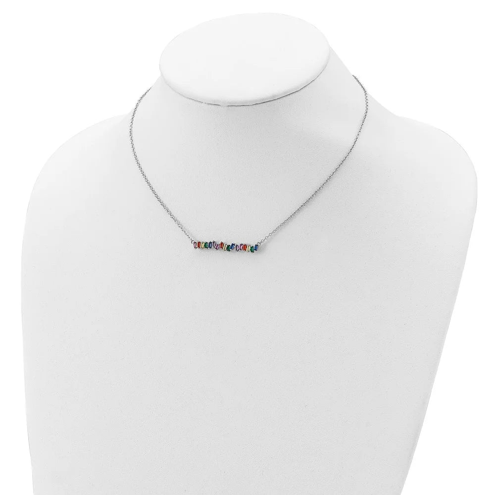 Sterling Silver Rhodium-plated Colorful CZ Bar Necklace 18" C463