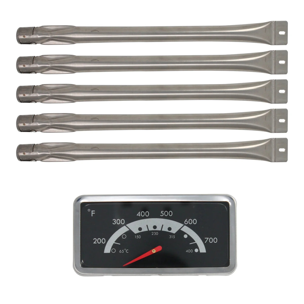 5 BBQ Gas Grill Tube Burner & 1 Thermometer Heat Indicator Replacement Parts Stainless Steel R712359