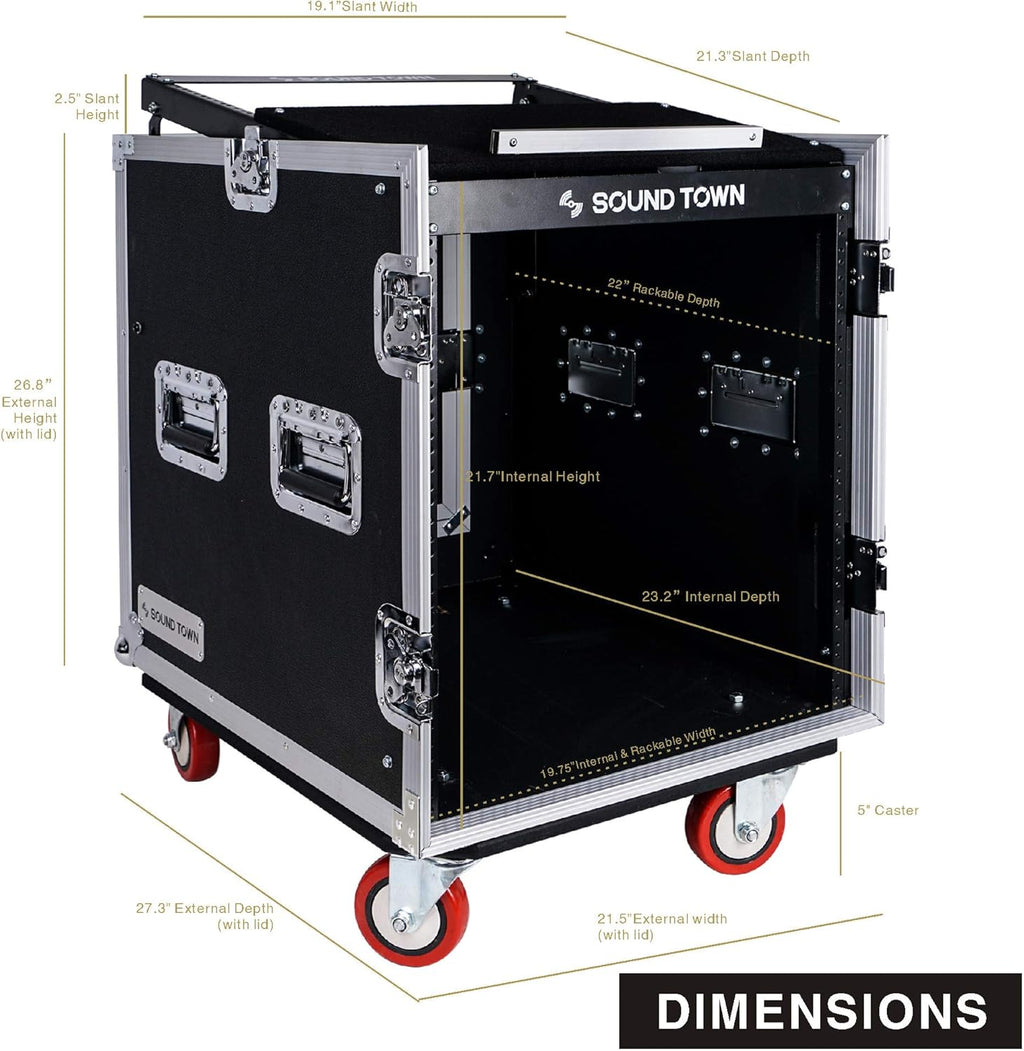 12U Slant Mixer Top Rack Case with Casters A185