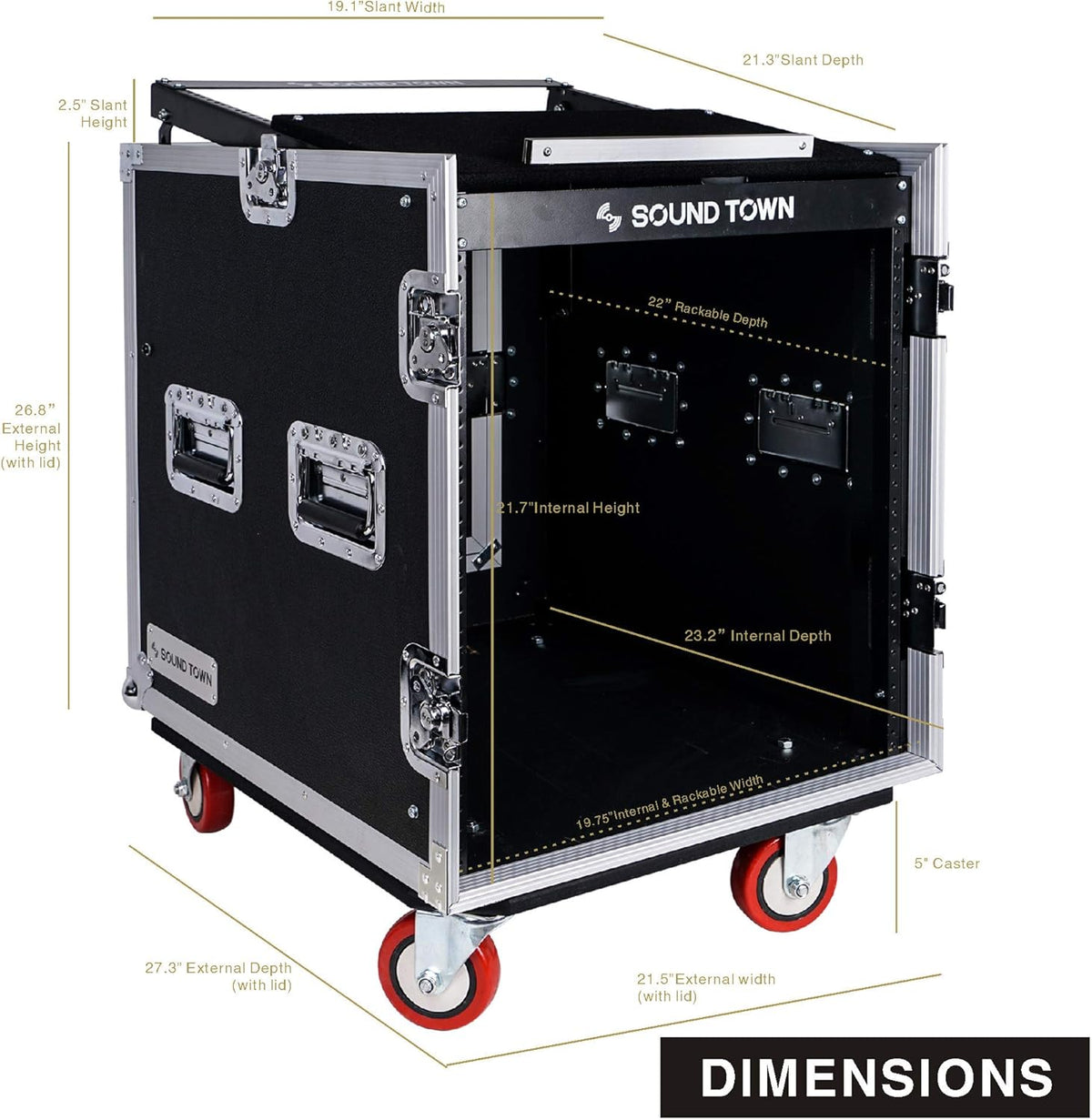 12U Slant Mixer Top Rack Case with Casters A185