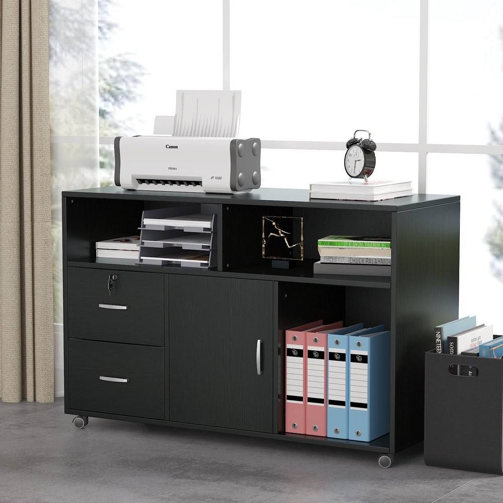 Black 2 Drawer Mobile Lateral File Cabinet with Storage Shelf Z94138