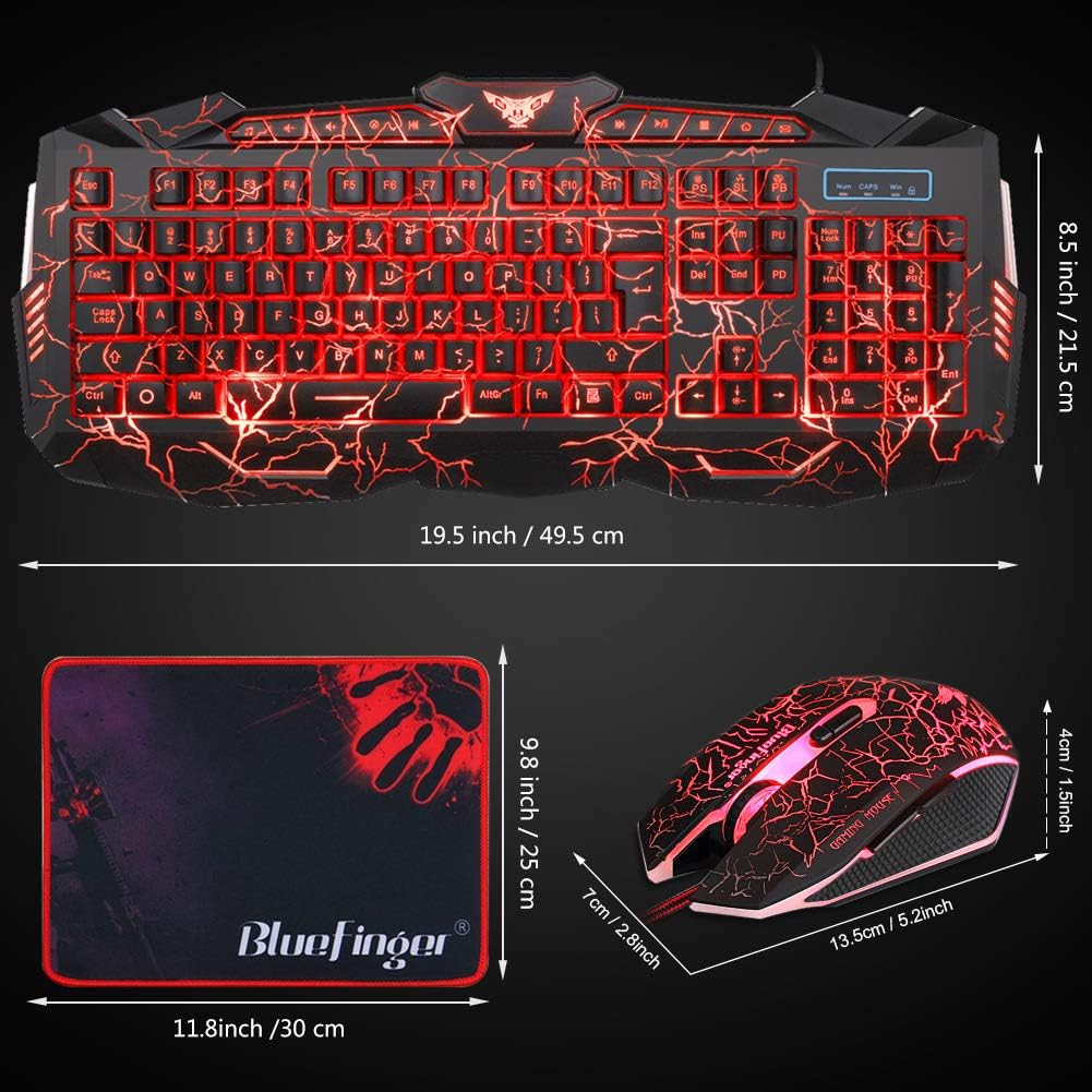 Gaming Keyboard Mouse Headset Combo, USB Wired Backlit Keyboard, 114 Keys LED Keyboard, Red LED Headset M806