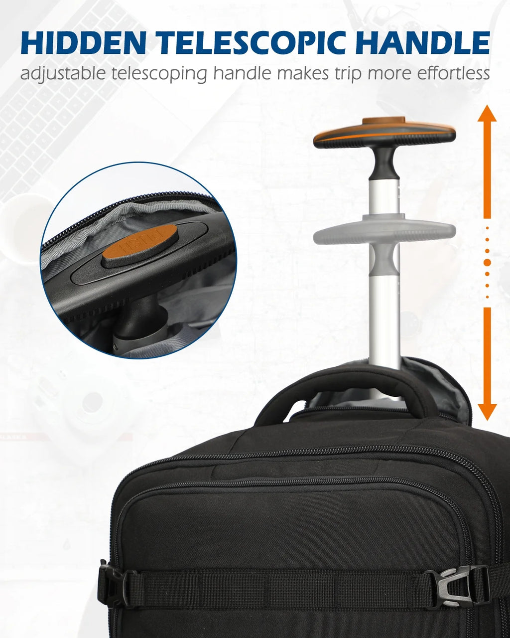 42L Trolley Backpack with 2 Wheels Softside Carry-on Luggage U5035