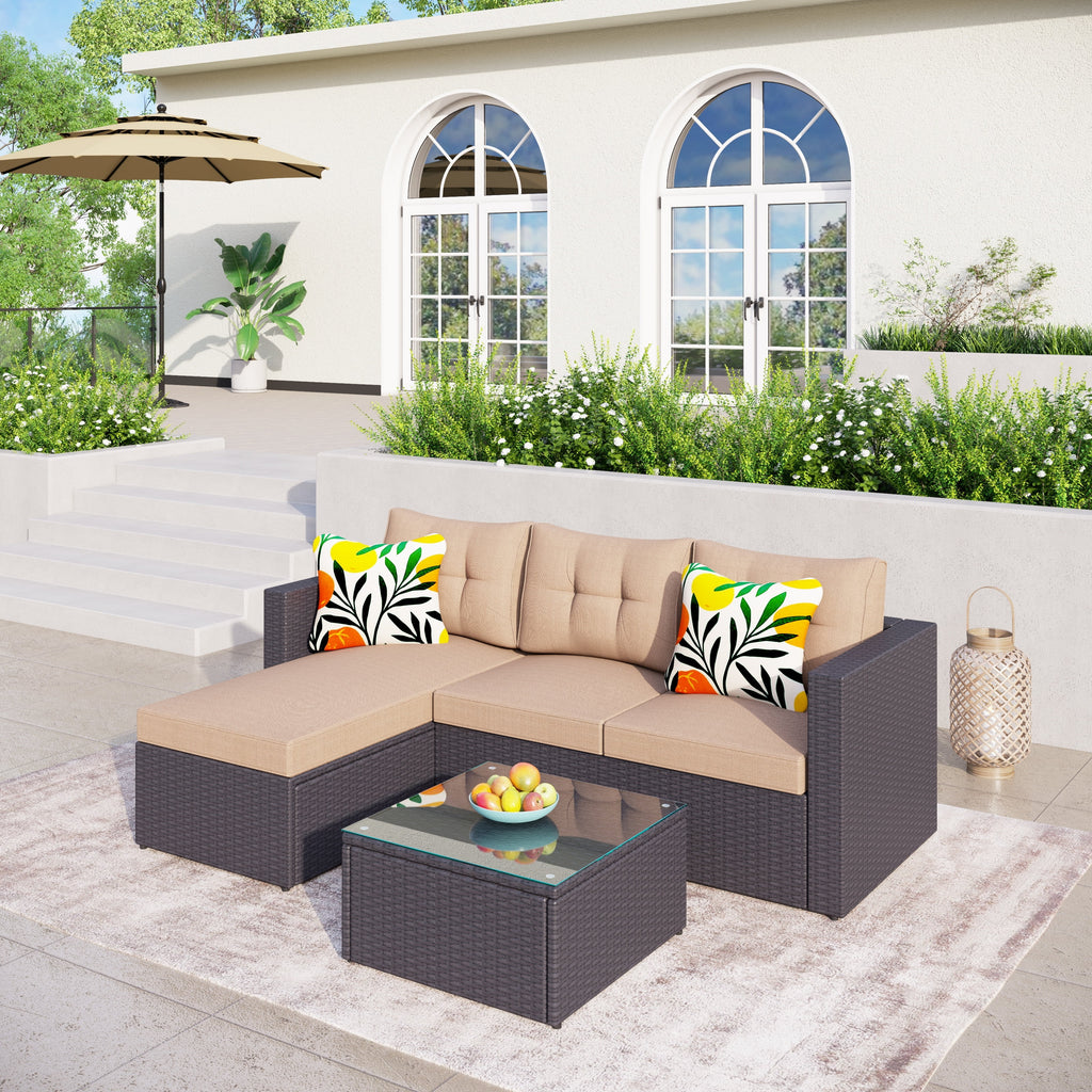 Blue 5-Piece Rattan Patio Sectional Sofa Set with Coffee Table I114833