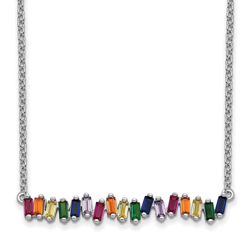 Sterling Silver Rhodium-plated Colorful CZ Bar Necklace 18" C463