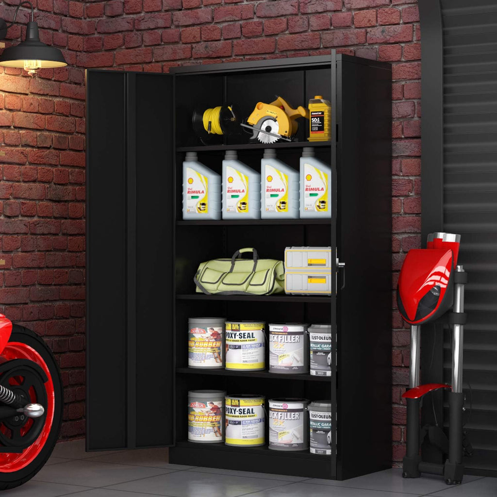 Black Metal Storage Cabinet with 4 Adjustable Shelves and Lockable Doors Z43276