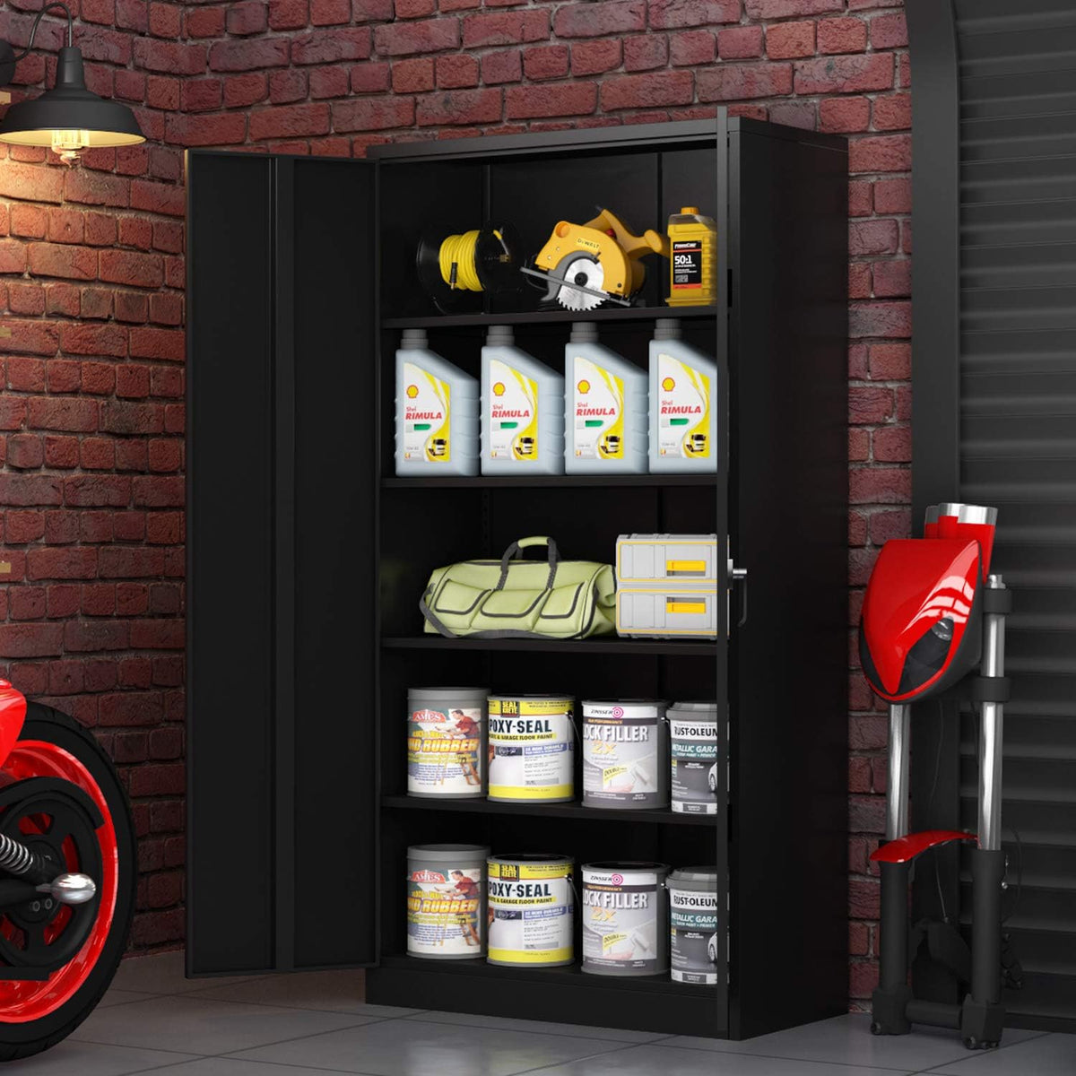 Black Metal Storage Cabinet with 4 Adjustable Shelves and Lockable Doors Z43276