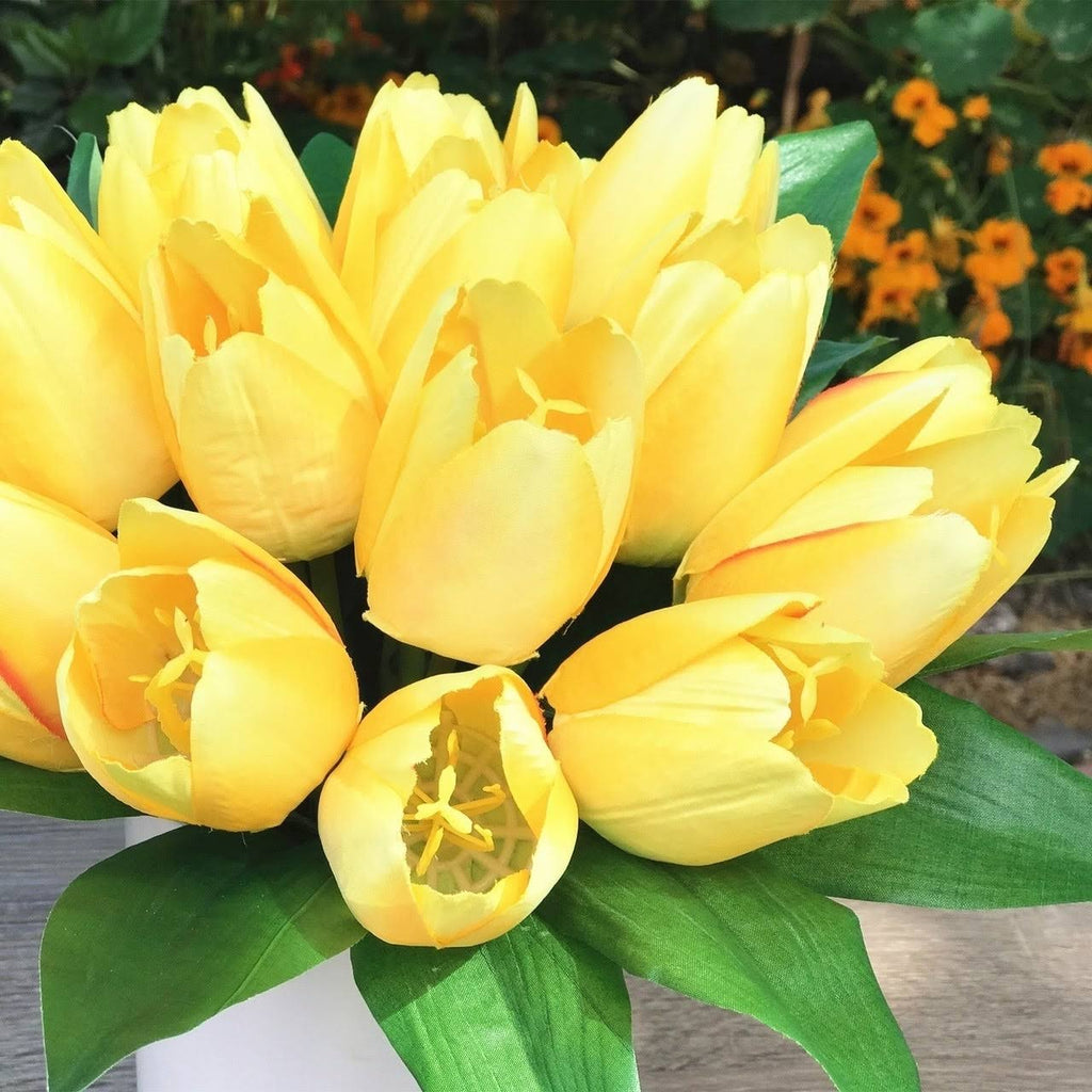 Cream Silk Tulips in White Ceramic Vase V763