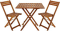 Wooden 3-Piece Bistro Set Folding Chairs and Square Acacia Wood Coffee Table U520