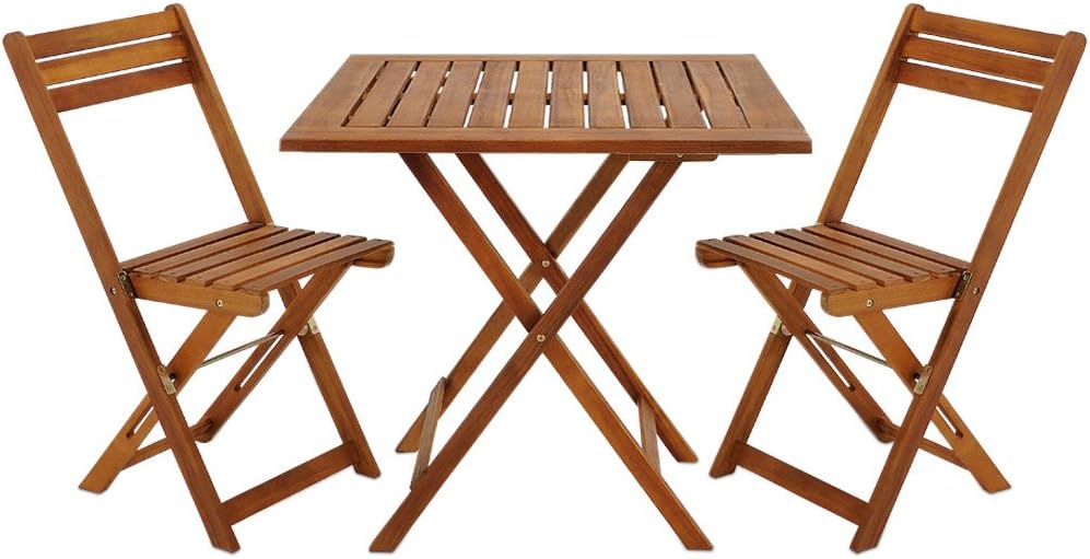 Wooden 3-Piece Bistro Set Folding Chairs and Square Acacia Wood Coffee Table U520