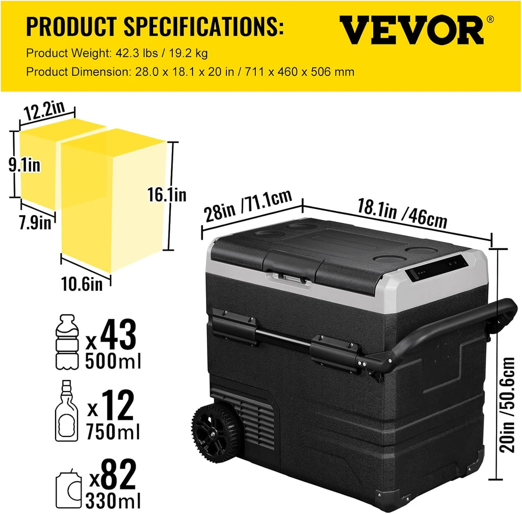 12 Volt Dual Zone Car Fridge Freezer Electric Compressor Cooler, Black Y62927