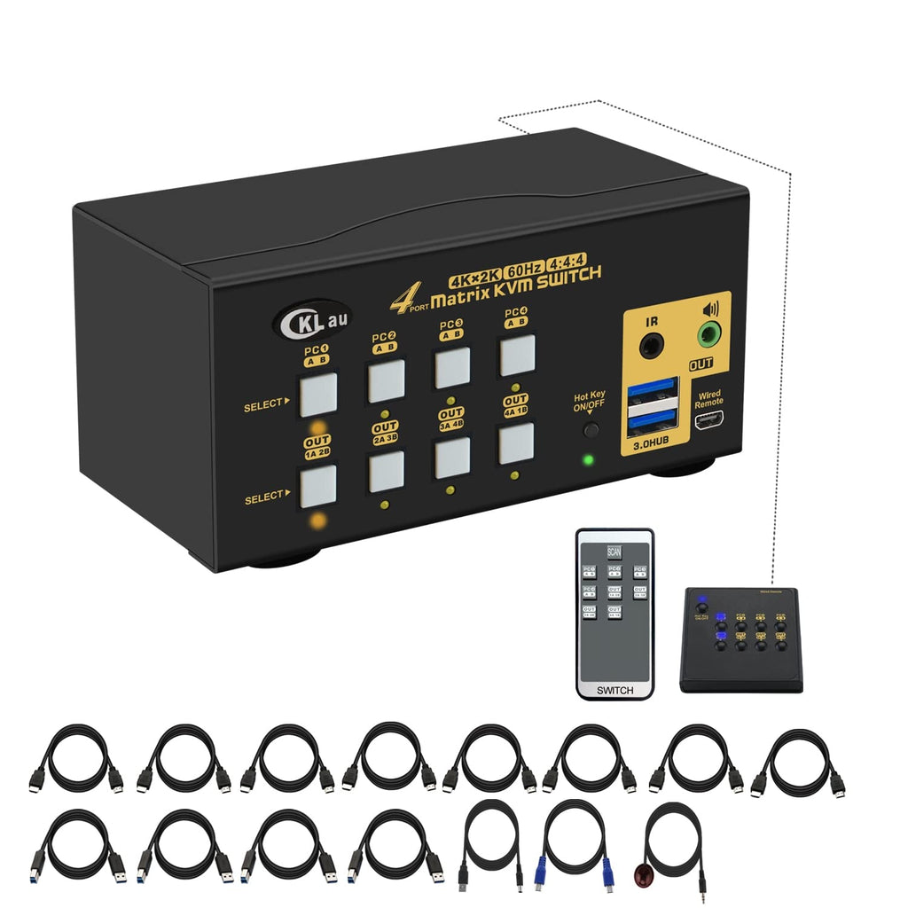 KVM Switch HDMI 4 Port with USB Hub, Audio and 4 KVM Cables P53494