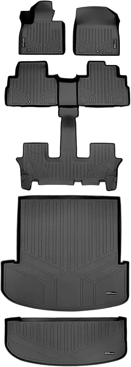 Black 3 Row & Both Cargo Liners Floor Mat Bundle D50244