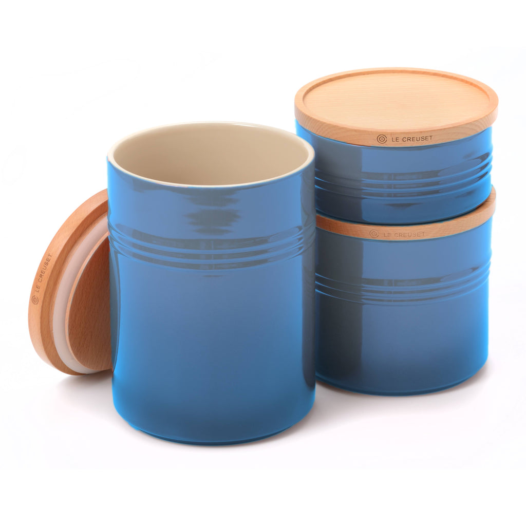 3 Piece Stoneware Canister with Wooden Lid Set N802
