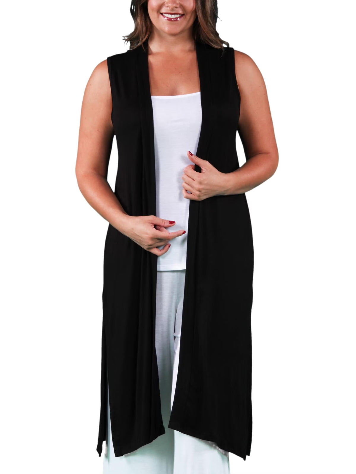 Plus Size Long Sleeveless Cardigan Vest Z8713
