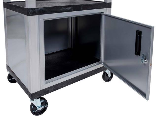 Red 42 inch A/V Cart with 3 Shelves, Cabinet - Nickel Legs E5429